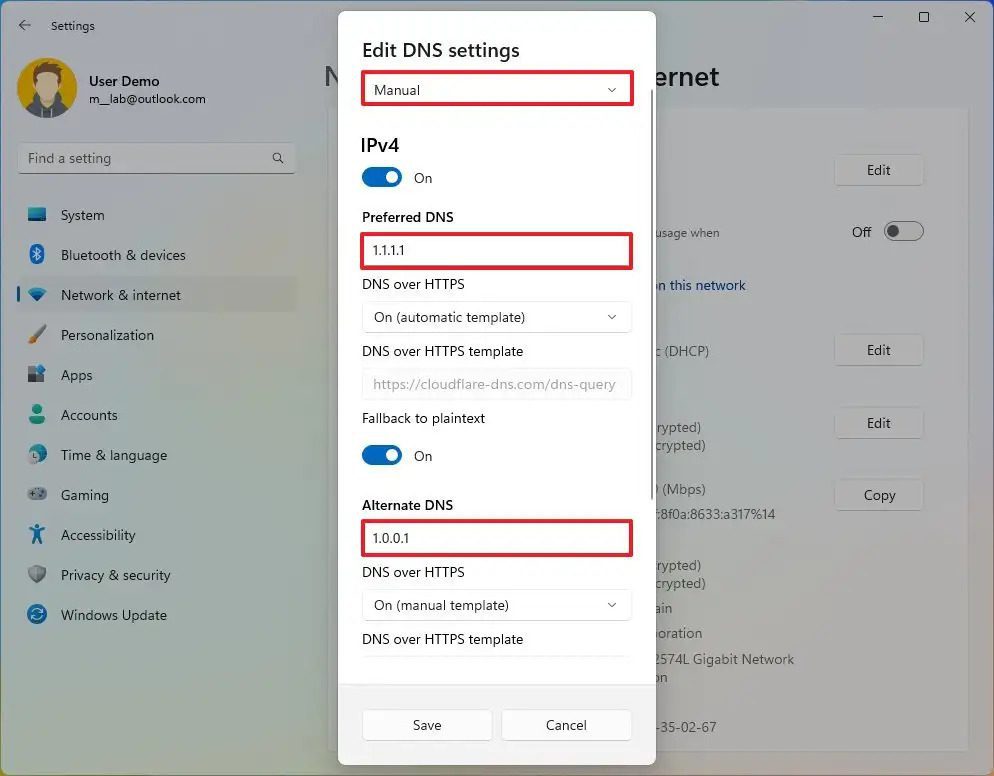 تغییر DNS ویندوز 11