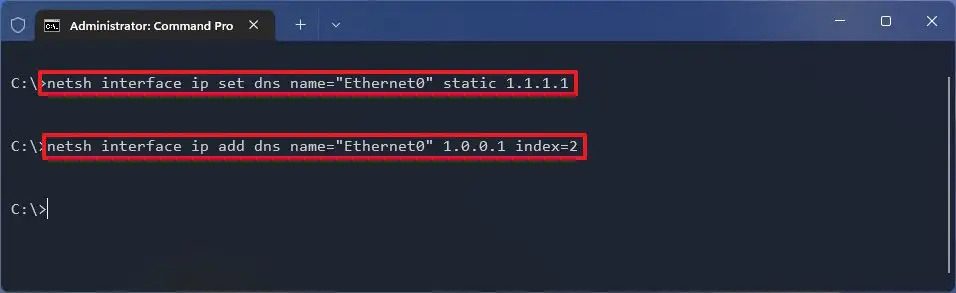 تنظیم dns در خط فرمان