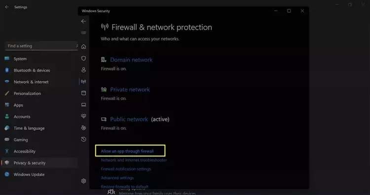 اجازه به یک برنامه برای عبور از فایروال ویندوز 11